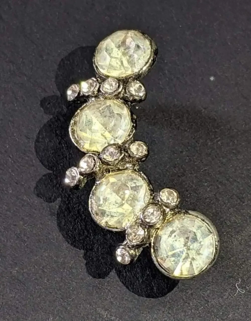Vintage half moon MCM Four pin Rhinestone crescent brooch 1950's